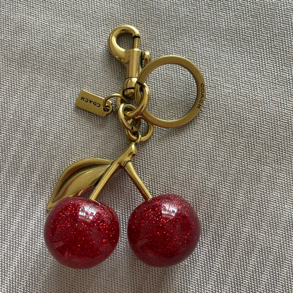 Coach Red Glitter Cherry Keychain with Gold Hardware